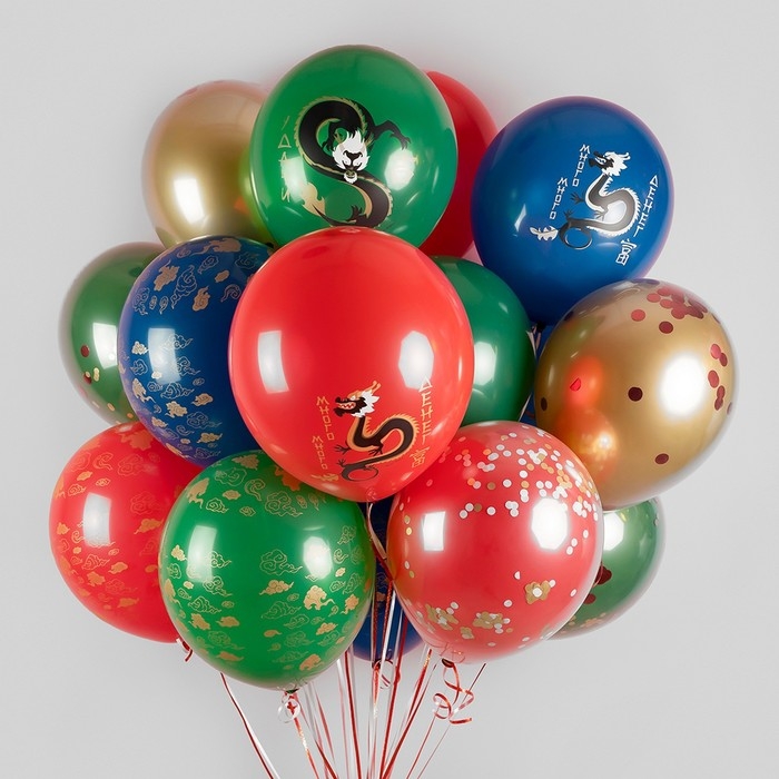 Шар латексный 12 Шар латексный 12" «Дракон на удачу» пастель, 5 ст., набор 25 шт., МИКС