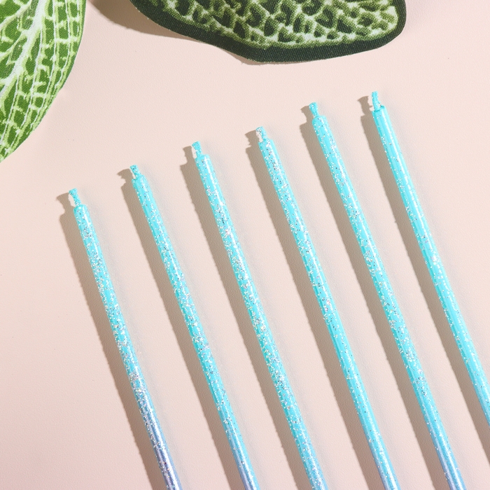 Набор свечей в торт, 6 штук Набор свечей в торт, 6 штук "Happy", 17 см, голубой с синим