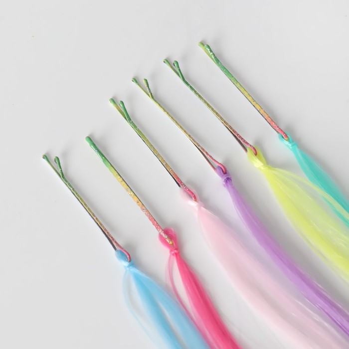 Набор локонов, прямой волос, на невидимке, 32 см, 6 прядей, люминесцентные, разноцветные