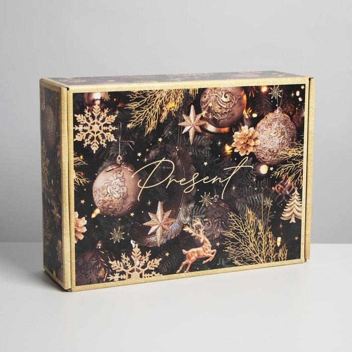Коробка подарочная новогодняя складная Present, 30,7 х 22 х 9,5 см, Новый год Коробка подарочная новогодняя складная Present, 30,7 х 22 х 9,5 см, Новый год