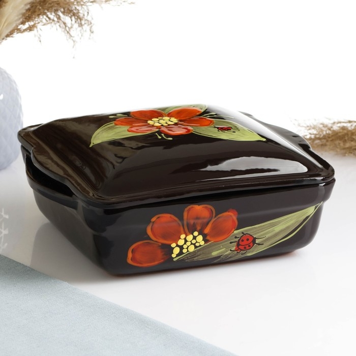 Емкость для запекания Емкость для запекания "Тетра с крышкой" 2,5л / 29х24х11,5см, божья коровка