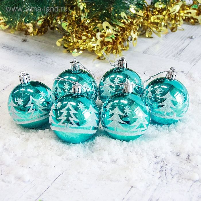 Набор шаров пластик d-6 см, 6 шт Набор шаров пластик d-6 см, 6 шт "Ёлочки в лесу"