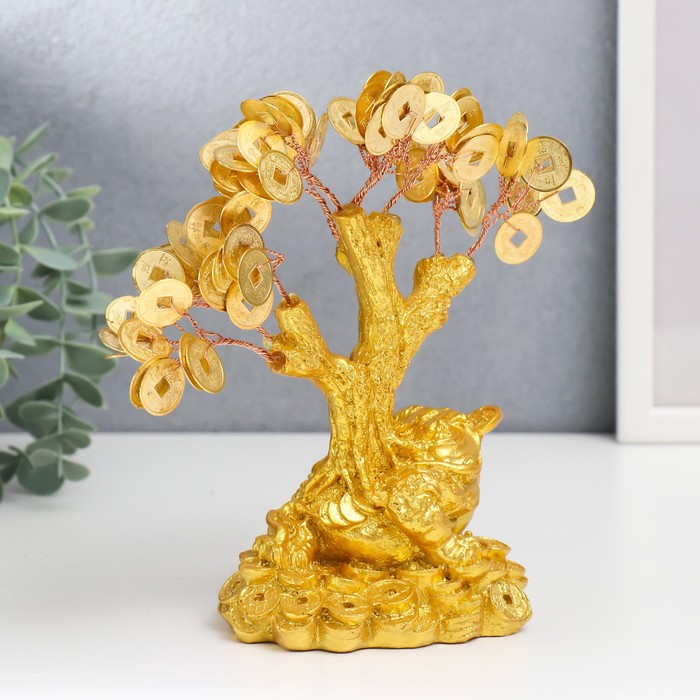 Бонсай денежное дерево "Золотая жаба на монетах" 90 монет 18,5х18х9,5 см