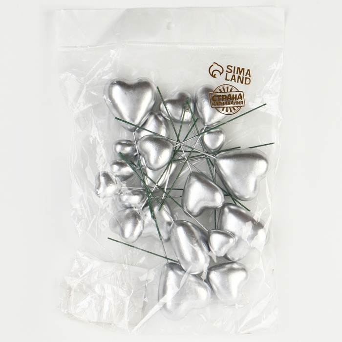 Набор топперов «Сердечки», 12 см, цвет серебро Набор топперов «Сердечки», 12 см, цвет серебро