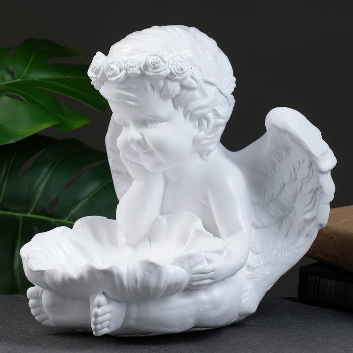 Фигура - подсвечник  Фигура - подсвечник "Ангел с кувшинкой" 23х23х27см белый