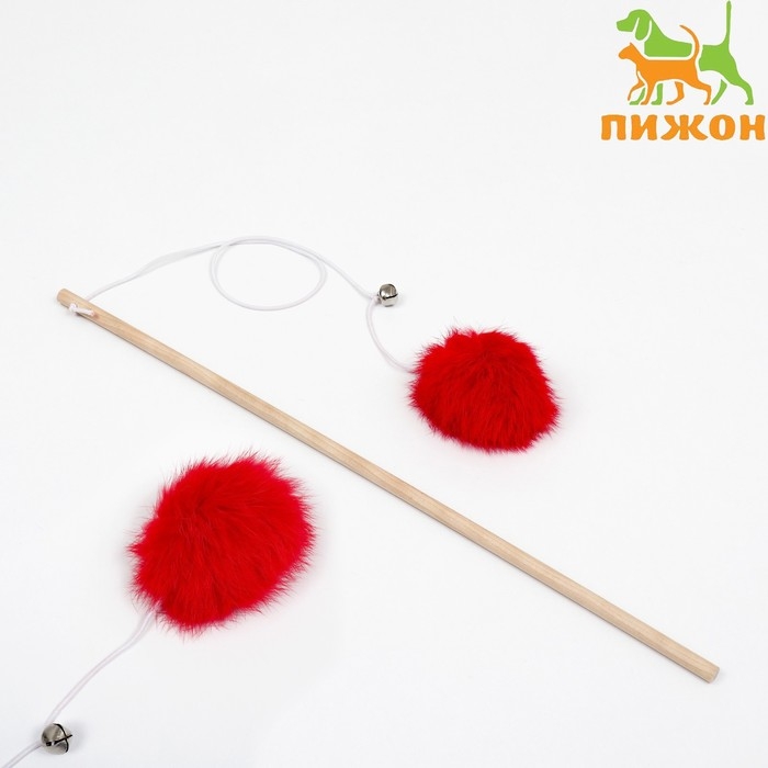Дразнилка  Дразнилка "Пушок" на деревянной палочке, с бубенчиком, 36 см, красная