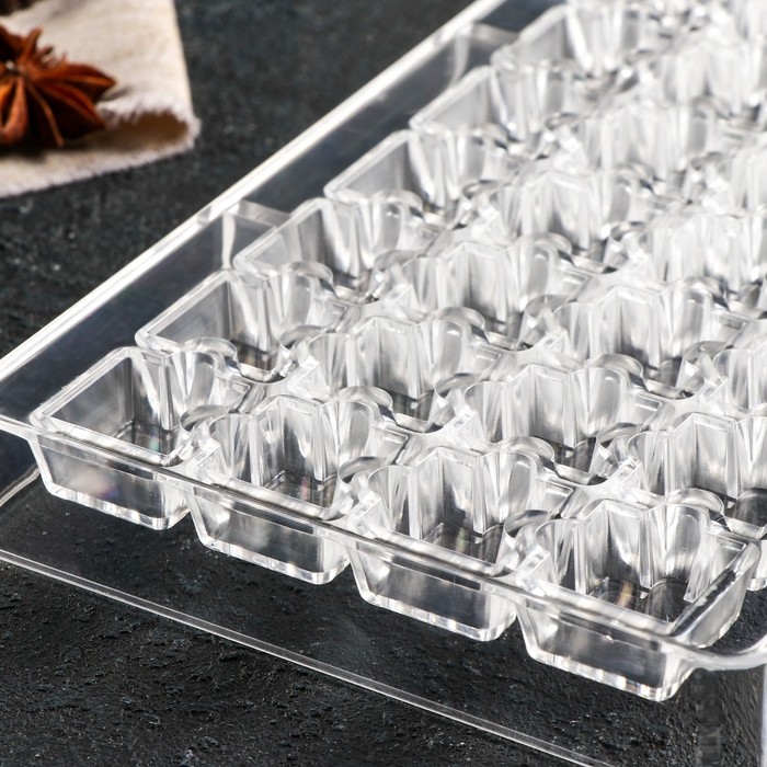 Форма для конфет и шоколада «Пазлы», 20×12×2,5 см, 32 ячейки 2×2×0,8 см, цвет прозрачный Форма для конфет и шоколада «Пазлы», 20×12×2,5 см, 32 ячейки 2×2×0,8 см, цвет прозрачный