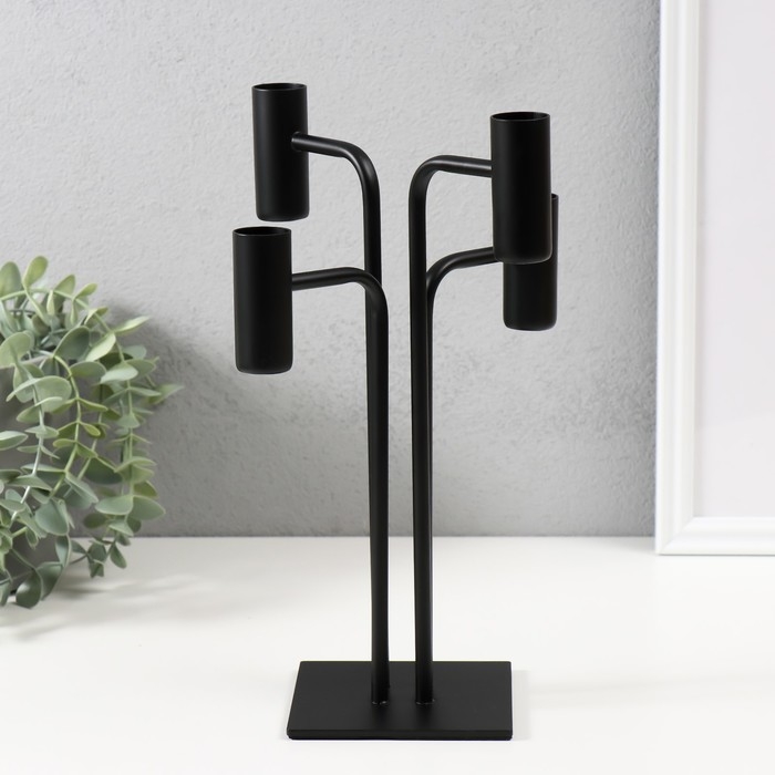 Подсвечник металл на 4 свечи Подсвечник металл на 4 свечи "Городские фонари" d=2 см чёрный 17,5х17,5х33 см