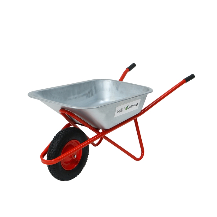 Тачка строительная, 1 пневмоколесо, груз/п 200 кг, объем 110 л, оцинкованный кузов 0,8 мм, Greengo Тачка строительная, 1 пневмоколесо, груз/п 200 кг, объем 110 л, оцинкованный кузов 0,8 мм, Greengo