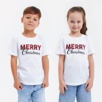 Футболка детская KAFTAN "Merry Christmas" , размер 32 (110-116), цвет белый