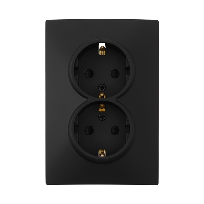 Розетка двухместная TOT Elegant, 16 А, скрытая, с з/к, черная Розетка двухместная TOT Elegant, 16 А, скрытая, с з/к, черная