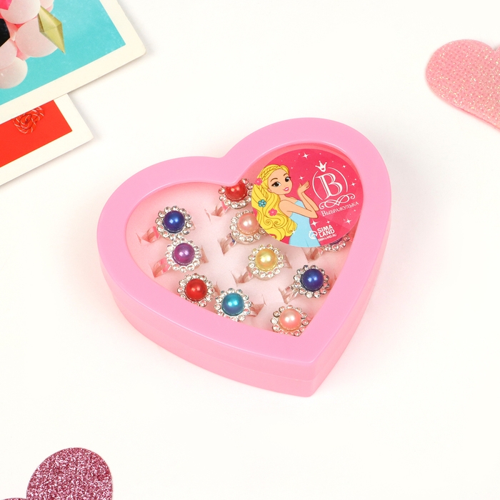 Кольца детские набор 12шт «Выбражулька» цветочки, цвет МИКС в серебре, б-р Кольца детские набор 12шт «Выбражулька» цветочки, цвет МИКС в серебре, б-р