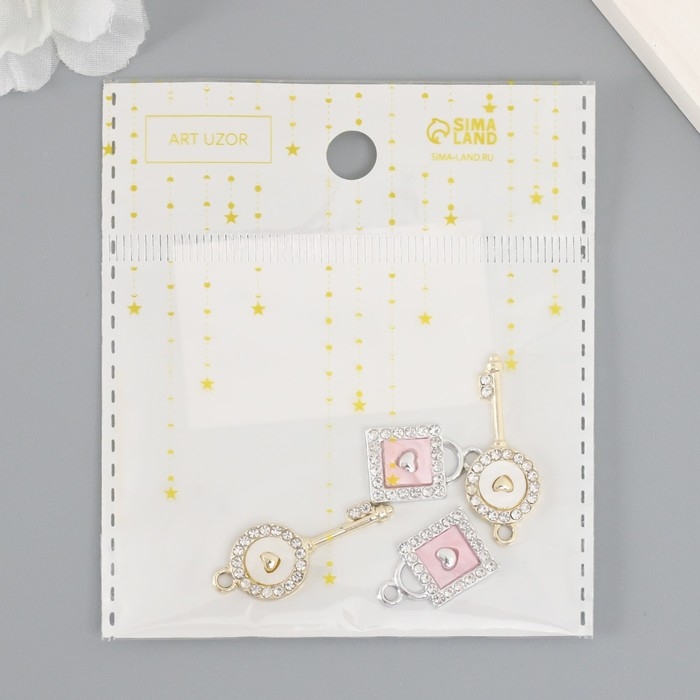 Декор для творчества металл, стразы Декор для творчества металл, стразы "Ключик и замочек с сердцем" набор 2 шт 2,2х1,2 см