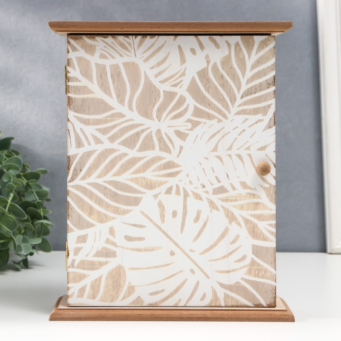 Ключница дерево 6 крючков Ключница дерево 6 крючков "Белые пальмовые листья" 25,5х20,5х6,5 см МИКС