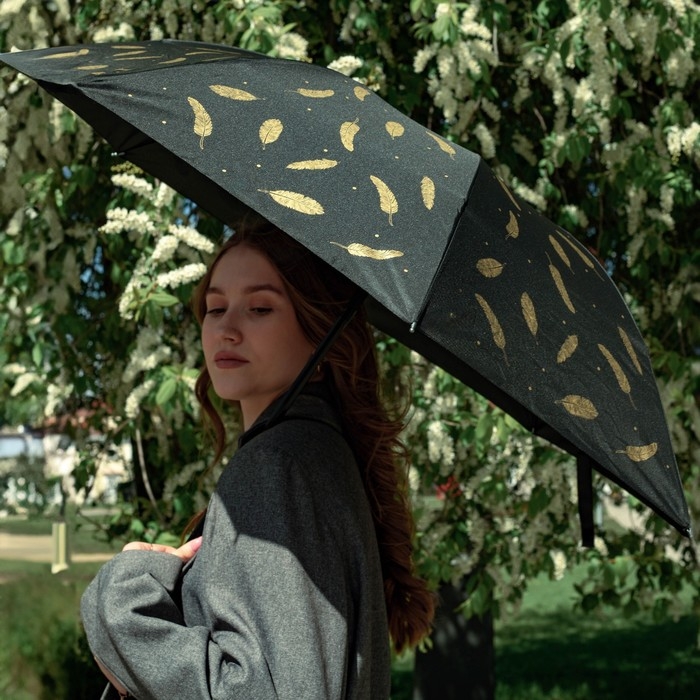 Зонт женский механический «Золотые перья», 8 спиц, d=95, цвет чёрный Зонт женский механический «Золотые перья», 8 спиц, d=95, цвет чёрный
