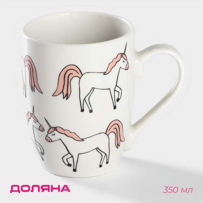 Кружка фарфоровая Доляна «Единорожки», 350 мл, цвет белый Кружка фарфоровая Доляна «Единорожки», 350 мл, цвет белый