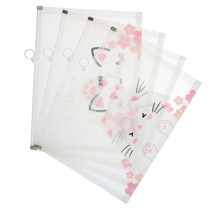 Папка-конверт на ZIP-молнии Calligrata Папка-конверт на ZIP-молнии Calligrata "Кошки" А4, 180 мкм, прозрачная, МИКС