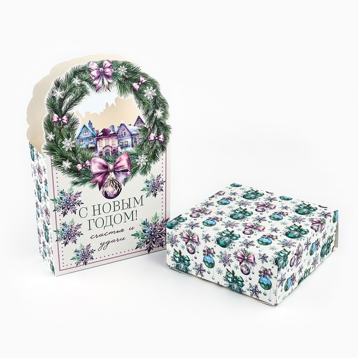 Коробка новогодняя складная «Новогодний венок» 18.4 х 30.4 х 7.3 см, Новый год Коробка новогодняя складная «Новогодний венок» 18.4 х 30.4 х 7.3 см, Новый год