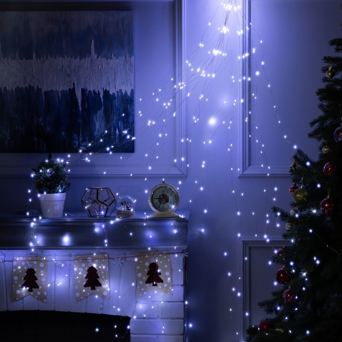 Гирлянда «Конский хвост» 20 нитей по 2 м, нить медная, 400 LED, 12 В, блок питания в комплекте, фиксинг, свечение белое