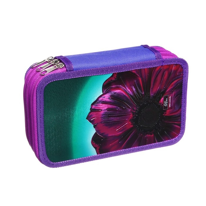 Пенал 3 секции, 125 х 205 х 55 мм, Calligrata 81П26/3 Пенал 3 секции, 125 х 205 х 55 мм, Calligrata 81П26/3 "Цветок", (объемный 3D-рисунок с эффектом металлика) ламинированный картон