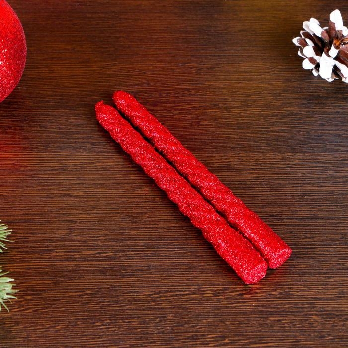 Набор свечей витых, 1,5х 15 см, 2 штуки, блестка, красный Набор свечей витых, 1,5х 15 см, 2 штуки, блестка, красный