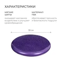 Подушка балансировочная ONLYTOP, массажная, d=35 см, фиолетовая