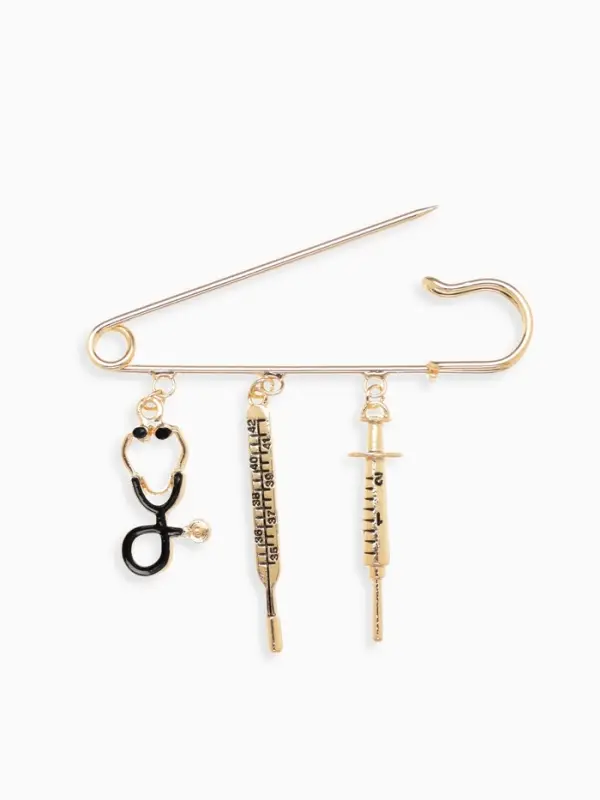 Булавка с подвесками &laquo;Медицина&raquo;, 7 см, цвет чёрный золото