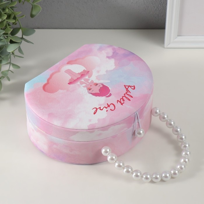 Шкатулка кожзам для украшений сумочка  Шкатулка кожзам для украшений сумочка "Балерина-ангел" розовая 19х15,5х7,5 см