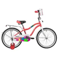 Велосипед детский Novatrack CANDY, диаметр колёс 20", со съёмными колёсами, с сумкой, коралловый
