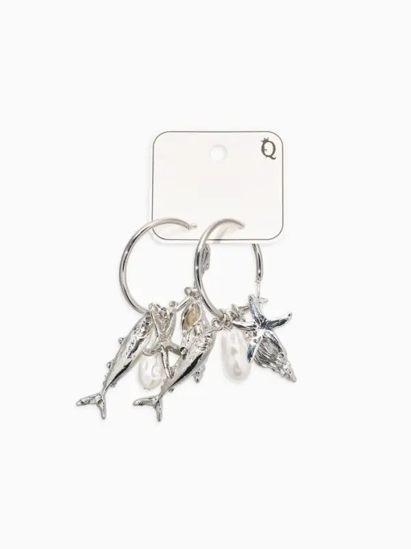 Серьги "Морской мир", с подвесками, цвет белый в серебре