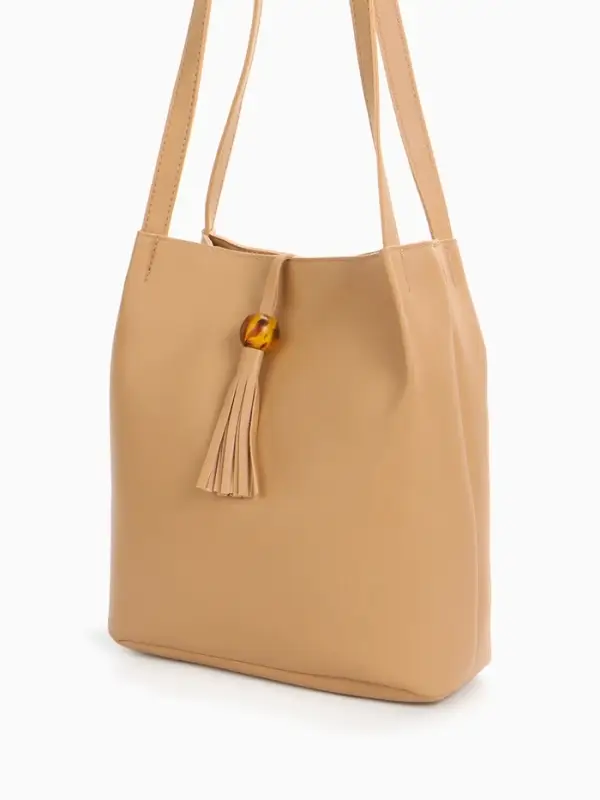 Сумка - мешок женская на магните, 25&times;10&times;26 см, бежевая