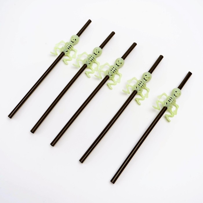 Трубочки для коктейля «Скелет», набор 5 шт., светится в темноте Трубочки для коктейля «Скелет», набор 5 шт., светится в темноте