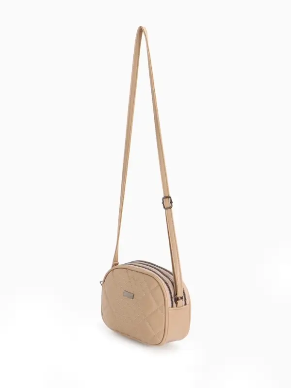 Сумка женская кросс-боди на молнии, 19&times;7&times;15 см, в клетку, бежевая