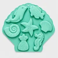 Форма для выпечки Доляна &laquo;Морские обитатели&raquo;, силикон, 26&times;24&times;2.5 см, 7 ячеек, бирюзовая