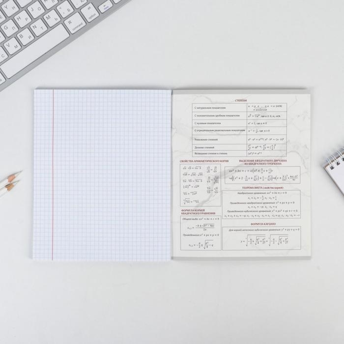 Тетрадь предметная 48 листов, А5, МРАМОР, со справ. мат. «1 сентября: Алгебра», обложка мелованный картон 230 гр внутренний блок в клетку белизна 96% Тетрадь предметная 48 листов, А5, МРАМОР, со справ. мат. «1 сентября: Алгебра», обложка мелованный картон 230 гр внутренний блок в клетку белизна 96%