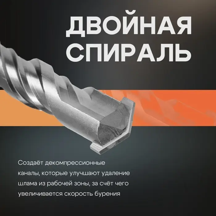 Бур по бетону ТУНДРА, двойная спираль, SDS-plus, 28&times;600 мм