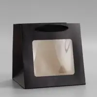 Пакет подарочный, крафт, с окном, &laquo;чёрный&raquo;, 15&times;15&times;15 см