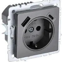 BRITE Розетка с заземлением с защитными шторками 16А с USB A+C 18Вт РЮш11-1-БрС сталь
