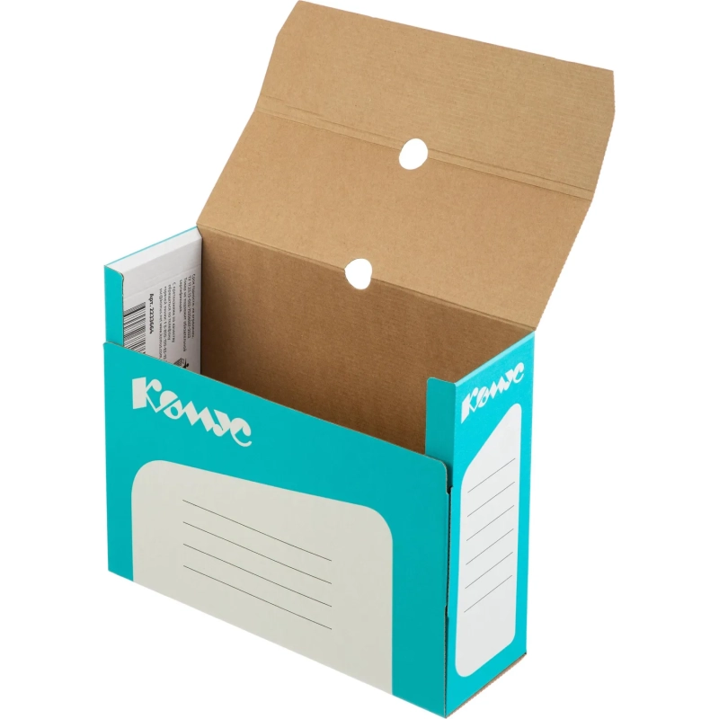 Короб архивный Комус 100 мм микрогофр, выруб.зам. бирюзовый