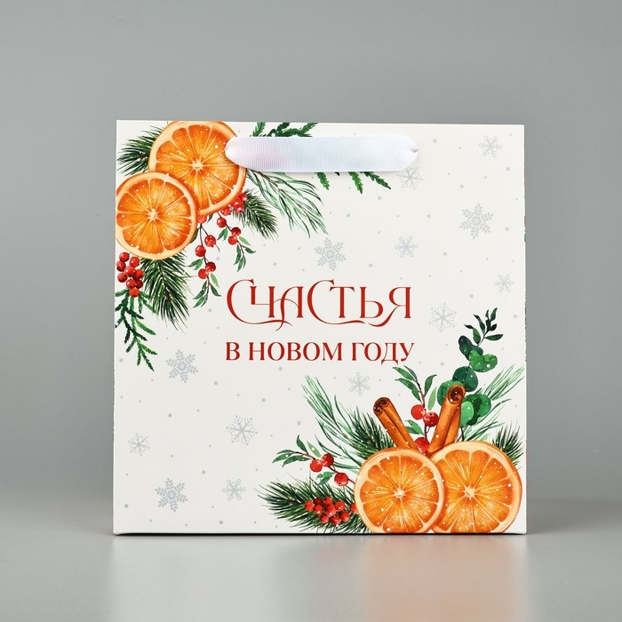 Пакет подарочный новогодний ламинированный квадратный «Счастья в Новом году», 22 х 22 х 11 см , Новый год Пакет подарочный новогодний ламинированный квадратный «Счастья в Новом году», 22 х 22 х 11 см , Новый год