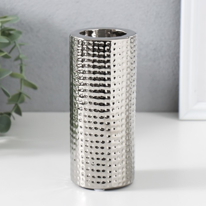 Подсвечник керамика на 1 свечу Подсвечник керамика на 1 свечу "Капли воды" d=4 см серебро 6,5х6,5х14,5 см