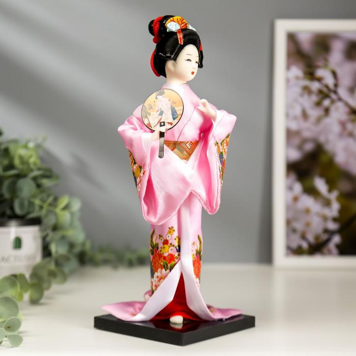 Кукла коллекционная  Кукла коллекционная "Японка в розовом кимоно с опахало" 25х9,5х9,5 см