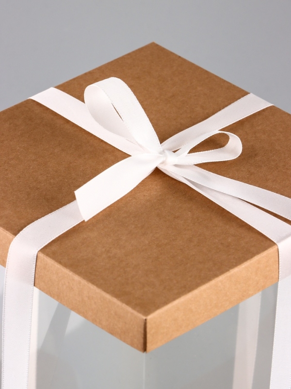 Коробка PVC, для цветов с лентой, 28 х 18 х 18 см, крафт Коробка PVC, для цветов с лентой, 28 х 18 х 18 см, крафт