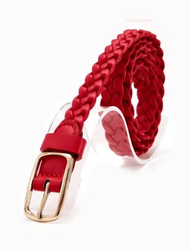 Ремень жен 03-01-01-01, Июнь2501, 1,8*0,3*110 см, без винта, пряж золото, 1 прокол, красный   109031