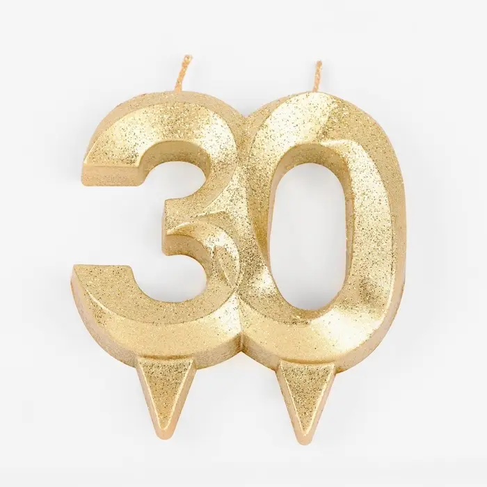 Свеча для торта юбилейная &laquo;Грань&raquo;, цифра 30, золотой блеск, 8 см