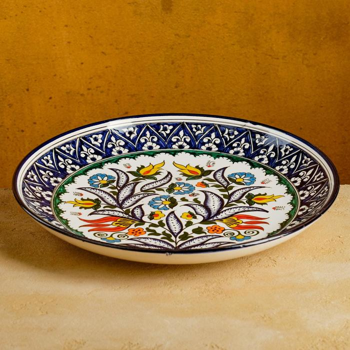 Ляган Риштанская Керамика "Цветы", 32 см, синий