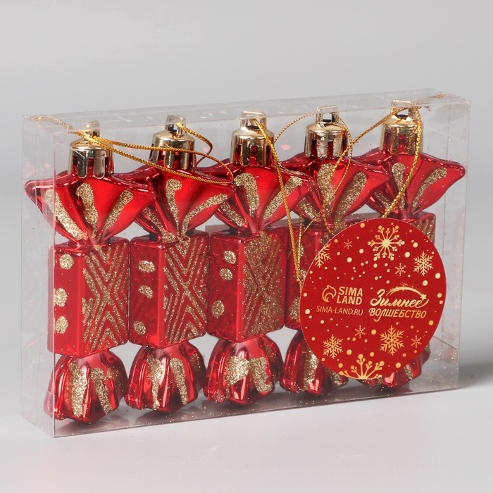 Украшение ёлочное Украшение ёлочное "Конфеты геометрия" (набор 5 шт)1,5х7 см, красный
