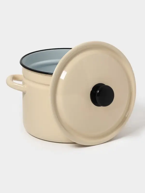 Кастрюля эмалированная, 6 л, d=23.5 см, с крышкой, без декора, цвет слоновой кости