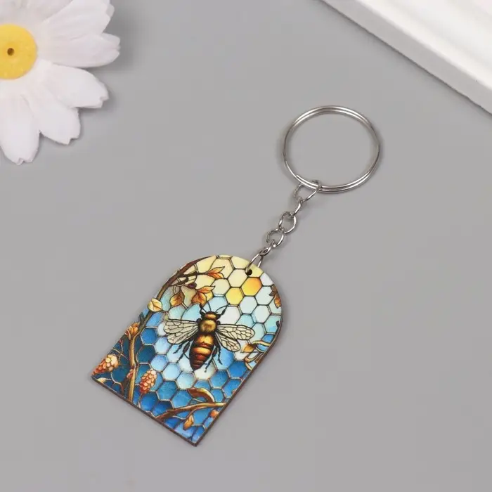 Брелок дерево  Брелок дерево "Пчела и соты. Витраж" 4,4х3х0,3 см