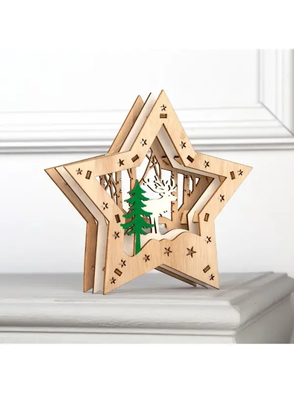 Светодиодная фигура &laquo;Звезда с оленем в лесу&raquo; 18&times;18&times;5 см, дерево, от батареек АААх2, свечение тёплое белое